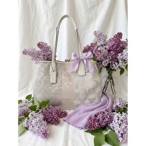 Coach Signature Patchwork Gallery Tote Silver White Metallic Bag 13537 Vintage